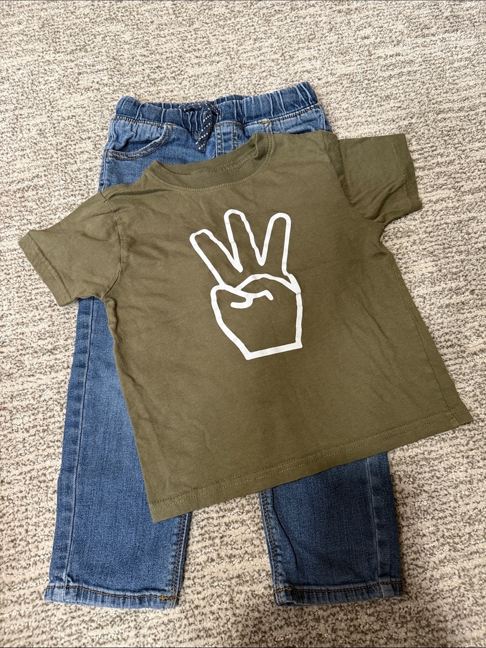 Kids Olive Green Graphic Tee - Casual Short Sleeve Shirt